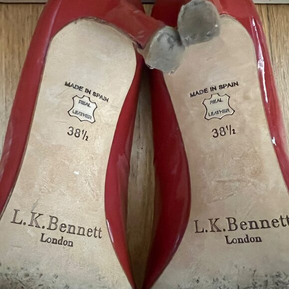 L.K. Bennett Size 8 Red Stila Patent Leather Round Toe Stiletto Pump Court Heels - Picture 8 of 12